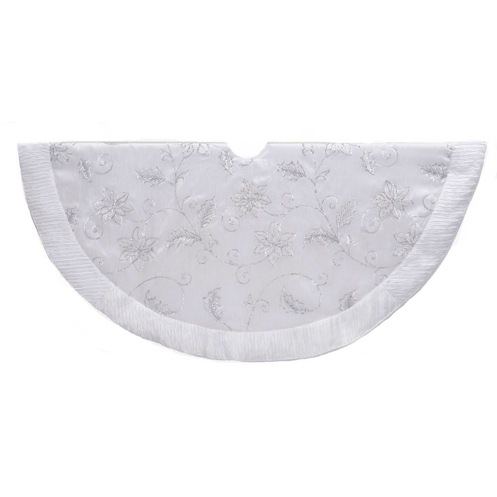 Kurt Adler 50-inch White Tree skirt with Sequin Flowers